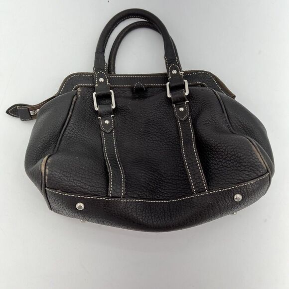 Dooney Bourke VTG Black Two Handle Pebbles Leather Handbag Made In Italy - Picture 1 of 9